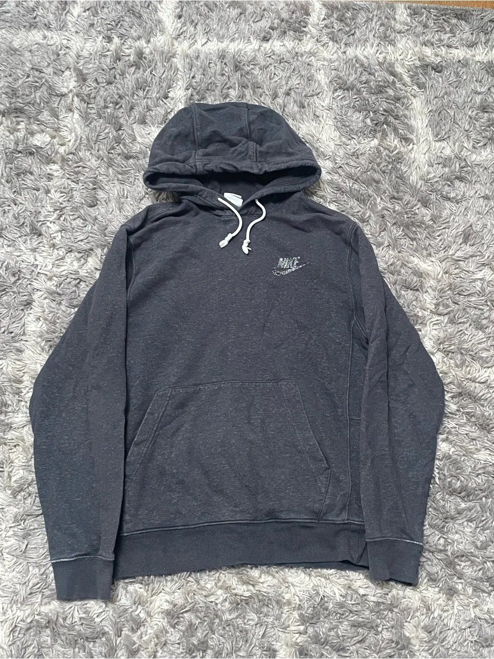 Nike Sportswear Revival Fleece Pullover Hoodie Dark Grey Recycled Grind Logo